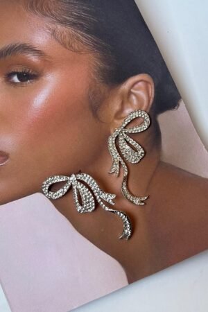 Ribbon bowknot earrings - silver