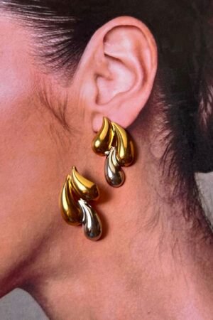 Silver in gold tear drops earrings